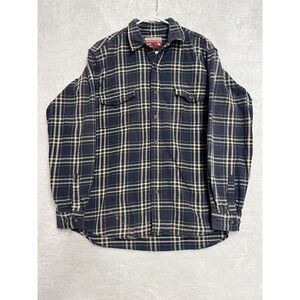 Caribou Creek Flannel Shirt Mens XLT Blue Plaid Cotton‎ Button Front Tall
